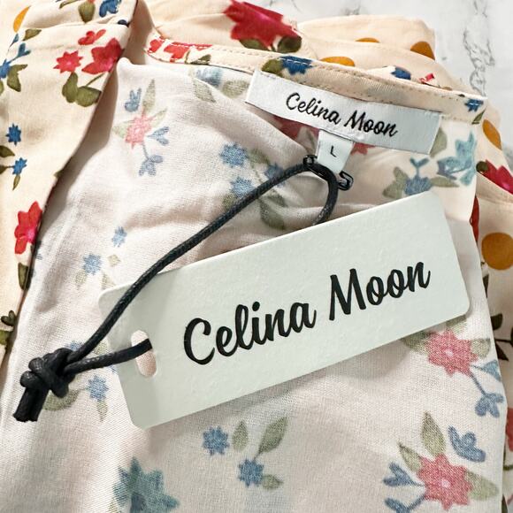 Celina Moon X Anthro Cotton Flutter Sleeve Floral Maxi Dress women’s size large - Picture 14 of 14